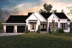 this is an artist's rendering of the front elevation of a house with two car garages