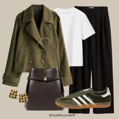 Olive Sneakers Outfit, Navy Trench Coat Outfit, Short Coat Outfit, Olive Clothing, Casual Luxe, Trench Coat Outfit, Short Trench Coat, Winter Fashion Outfits Casual, Future Outfit