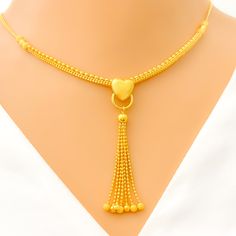 Lavish Upscale Heart 22K Gold Necklace Set Traditional Gold Heart Pendant Necklace, Traditional Gold Heart Necklace, 22k Gold Necklace Set, 22k Gold Necklace, New Gold Jewellery Designs, Lock Style, Yellow Gold Necklace, Earring Post, Gold Necklace Set