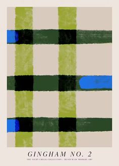 an abstract painting with blue, green and black stripes on it's edges in the style of gingham no 2