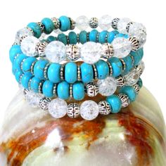 Blingy Sparkling Crystal Quartz & Filigree Silver Tone Spacers Surround Turquoise Howlite Roundels. On One Size Fits All Memory Wire. Boho Babe Southwest Boho Gypsy Bling Handmade Gift Boxed Nwt Wrap Bracelet Natural Genuine Stone One Of A Kind Handmade Piece. One Size Fits All Fun Funky Warm Tones. Costume Jewelry Gemstone Statement Boho Festival Concert Unique Handmade * Listing The Last Of My Handmade Items, I No Longer Take Custom Orders. Stackable Beaded Bracelets, Southwest Boho, Festival Concert, Turquoise Howlite, Memory Wire, Statement Bracelet, Jewelry Gemstone, Boho Festival, Nature Bracelets