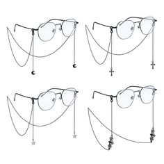 PRICES MAY VARY. 【Glasses Chain for Women】You can get 4 pcs eyeglass chains in one order, gothic style design, fashionable and versatile. The black eyeglass chain set includes: bat, cross, star and moon styles, and the silver and gold sunglass chain set includes: spider, pumpkin lantern, skeleton, and ghost hand.Suitable for reading glasses, glasses and sunglasses. 【Goth Sunglass Eyeglass Chains】The glasses chain uses a stainless steel chain and a silicone anti-skid buckle to ensure that your gl Goth Glasses, Diy Jewlry, Gothic Glasses, Eyeglasses Chain, Eyeglass Strap, Goth Accessories, Small Glasses, Sunglasses Strap, Round Glasses Frames