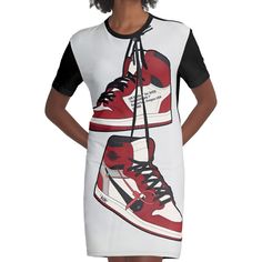 Loose and casual fit jersey t-shirt dress. Printed polyester blend front panel, solid color 100% cotton back/sleeves/rib. Size range XS-2XL. Casual Fit, Dress For Sale, Casual Fits, Jersey T Shirt, T Shirt Dress, Dresses For Sale, Graphic T Shirt, Jordan, Shirt Dress