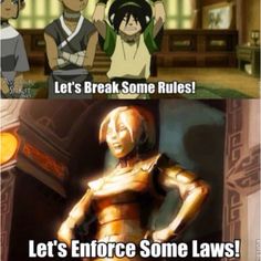 an image of anime characters with caption that reads, let's break some rules let's enforce some laws