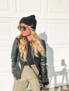 Leather Outfit Ideas In Womens Fashion Fashion Inspos. Cold weather outfits Moto jacket Leather jackets Edgy looks Amazon sunglasses #fashion #outfit #winter Leather Outfit Ideas, Stocking Hats, Hats For Winter, Wide Leg Outfit, Legs Outfit, Edgy Looks, Chelsea Boot Women