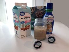 ingredients to make almond milk sitting on a counter