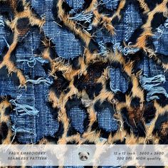 an animal print fabric with blue and brown colors