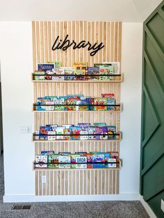 a wall mounted shelf filled with lots of food