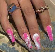 Tye Dye Acrylic Nails, Pink Tie Dye Nails, Tie Dye Nails Acrylic, Tye Dye Nails, Mail Inspo, Long Square Nails