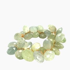 My signature bracelet in luminous faceted light green prehnite in natural variations of light green; some even have a blue tinge. These gems are large and chunky, approximately 13 x 13mm each. Beads alternate with 22K gold vermeil brushed discs. Only one left, Size 7-7. 5" is available. To find your correct size, measure your wrist over the bone, then add 1" to get bracelet length. Please do not wear this in the shower, swimming or use hair spray, perfumes, etc...directly on it.  You can clean the stones with a soft cloth, if need be. Please keep in provided pouch when not wearing. Signature Bracelet, September Birthstone Jewelry, August Birthstone Jewelry, July Birthstone Jewelry, Zodiac Jewelry, Hair Spray, Jewelry Ring Box, Gifts For New Mums, Men's Jewelry Rings