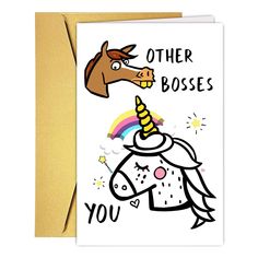 a greeting card with an image of a unicorn and a rainbow on it's head