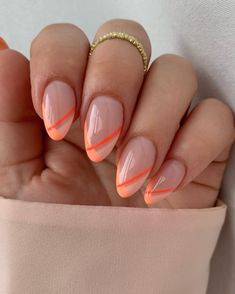 Summer French Nails, Unghie Sfumate, Orange Nail Designs, Orange Nail, Peach Nails, Orange Nails, Minimalist Nails