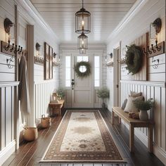 Western Farmhouse Entryway, Country House Hallway Ideas, Rustic Home Entrance, Hallway Inspiration Farmhouse, Statement Entrance Hall, Cozy House Entryway, Entry Hallway Ideas Farmhouse, Country Home Entrance, Foyer Modern Farmhouse