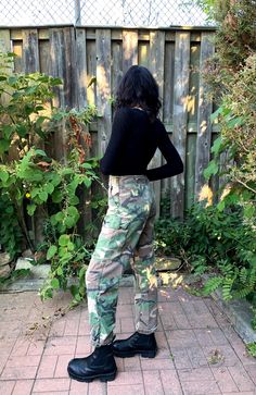 "These Camouflage cotton military pants are marked 1996 and feature a concealed button fly and button cargo flapped hip pockets. 2 slide in front pockets at front. There are stitched air hole vents in the crotch. Nicely broken in with lots of years of wear ahead. Fits like Men's M or Women's M/L/XL or Oversized but please see measurements below for an accurate fit. M E A S U R E M E N T S Waist: 33\" Inseam: 31\" Rise: 12\" Hips: 38\" condition: Good vintage condition. One of the cuff laces is m Military Camouflage Cargo Jeans, Military Cargo Style Camouflage Jeans, Camouflage Military Cargo Jeans, Military Camouflage Straight Leg Pants, Military Style Camouflage Straight Leg Parachute Pants, Military Style Camouflage Straight Leg Pants, Fall Military Style Cargo Jeans, Camouflage Military Style Parachute Pants, Lee Dungarees