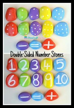 an image of some rocks with numbers on them and the words double sided number stones