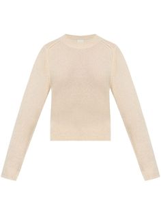 beige crew neck long sleeves cropped internal logo patch Alpaca Wool, Isabel Marant, Patch Logo, Knitted Sweaters, Cashmere, Long Sleeves, Vogue, Crew Neck, Silk