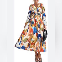 New Pretty Garden Women's 2024 Fall Boho Maxi Dress Casual Long Sleeve V Neck Printed Beach Long Flowy Size Large Dresses Nwt. Boho Maxi Dress Casual, Fall Maxi Dress, Dress Casual Long, Maxi Dress Casual, Fall Maxi, Large Dresses, Pretty Garden, Maxi Dresses Fall, Garden Dress