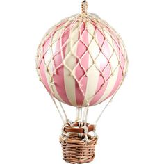 a pink and white striped hot air balloon