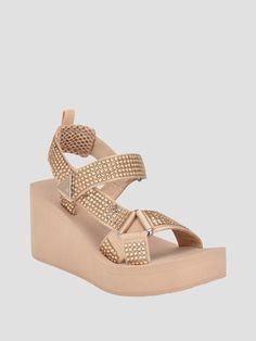 Embellished faux-leather sandals Square open-toe Rhinestone straps Platform wedges Ankle strap with velcro closure and ankle cushion Material: Synthetic Rhinestone Wedges, Platform Wedges, Women's Shoes Sandals, Leather Sandals, Style Icons, Ankle Strap, Open Toe, Shoes Sandals, Wedges