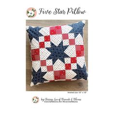 a red, white and blue pillow with the words fire star pillow written on it