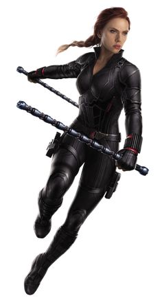 a woman dressed in black holding two swords