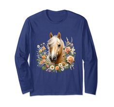 an image of a horse with flowers on it's face long sleeve t - shirt