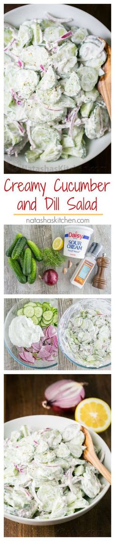 the process to make creamy cucumber and dill salad