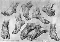 an image of feet and ankles in various positions on a sheet of paper with pencil