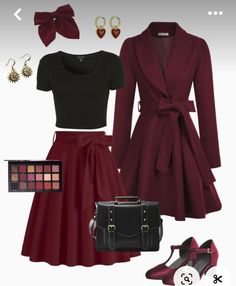 Cute Date Outfits Classy, Dark Red Outfit Ideas, Dark Red Dresses Classy, Black And Red Outfit Classy, Elegant Red Outfit, Dark Red Outfit Aesthetic, Modesty Outfits, Easy Style, Trendy Fall Outfits