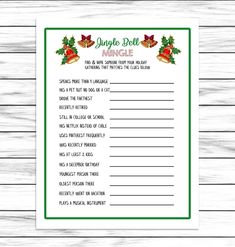 a printable jungle bell christmas game with bells and holly wreaths on the top