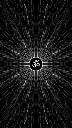 an abstract black and white image with the symbol om in it's center surrounded by lines