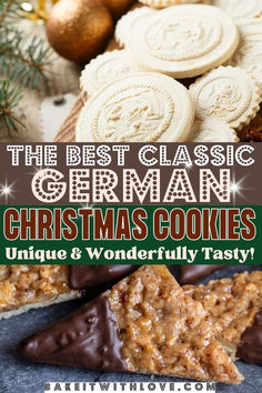 A collage pin with two images of springerle and nussecken German Christmas cookies and text divider. Christmas Baking Decorating, German Holiday Desserts, German Angel Cookies, Best Christmas Cookie Recipes Ever, German Shortbread Cookies, Jan Hagel Cookies Recipe, German Biscuits Recipes, German Holiday Traditions, International Christmas Desserts