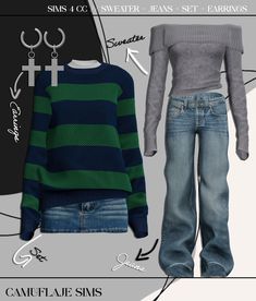 This streetwear sims 4 collection includes - Sweater & Denim Skirt (Set) + Off Shoulder Sweater + Guess Jeans (with and without underwear) and earrings  Early Access - This collection is free after 23/12/2024 Wide Leg Pants Sims 4 Cc, Sims 4 Cc Cherry Clothes, Peacemaker Sims 4, Sims 4 Cc Low Waist Jeans Maxis Match, Realistic Sims 4 Cc Clothes, Sims 4 Aesthetic Mods, Sims 4 Low Rise Jeans Cc, Sims 4 Business Clothing, Sims 4 Uniform Cc