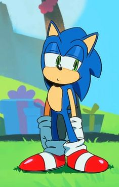 sonic the hedgehog standing in front of a tree