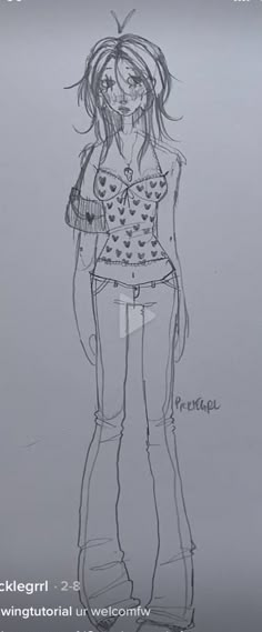 a drawing of a girl standing in front of a gray background with the words sketching on it