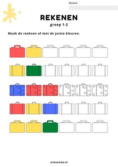 a printable worksheet with suitcases in different colors and numbers on it