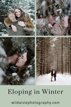 two people standing in the snow near trees and one person is holding another woman's head