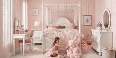 Bedtime is fit for royalty thanks to the gorgeous Princess Dreamer Canopy bedroom. Perfectly designed with a swirling ribbon motif and acrylic crystal finials topping each of the four posters, your little girl will adore the regal bed at the center of this room. Made of wood solids with birch veneers in a sparkling white finish, this collection is the perfect way to settle down at the end of a long day of adventure. With the inclusion of the matching dresser and mirror, your little one will feel Princess Girls Bedroom, Bedroom Canopy Bed, Princess Bedroom Set, Princess Furniture, Disney Princess Bedroom, Full Size Bedroom Sets, Girls Princess Bedroom, Canopy Bedroom Sets, Rooms To Go Kids