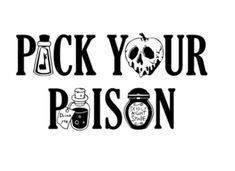 the words pick your prison are shown in black and white, with a skull on it