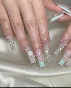 Acrylic Nails Almond Shape, Aqua Nails, Music On Spotify, Cute Acrylic Nail Designs, Almond Acrylic Nails