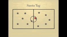 a soccer field with stars on it and the name santa tag written in black ink