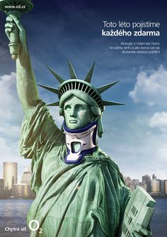 the statue of liberty is shown in this advertisement