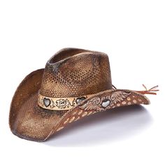 Analyzing image    Stampede-Hats-Darling-CA-2004D-Style Womens Straw Cowboy Hat, Mens Hats Fashion, Straw Cowboy Hat, Hat Stores, Western Hat, Mini Studs, Western Hats, Leather Hats