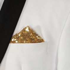 Dress Up Your Suit, Tux, Blazer Or Sportcoat With A Pre-Folded Pocket Square. It's Easy To Use And Looks Like A Well Placed Pocket Square. Just Slip The Insert Into Your Breast Pocket And Cut Card To Adjust To The Height Size You Want. Gold Reversible Ready To Insert In Breast Pocket Universal Breast Pocket Size (3.5in Wide) Sequins On Nylon Fabric Made In Usa From Imported Material *Note: Pattern Of Fabric And Creases May Vary Slightly Due To The Lay Of The Fabric. **Price Is Firm Gold Pocket Square, Allure Men, Pocket Square Pattern, Handkerchief Men, Point Design, Silk Pocket Square, Blue Texture, Vintage Handkerchiefs, Ralph Lauren Purple Label