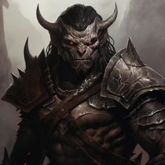 a demonic looking man with horns and armor