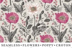 seamless flower pattern with pink and gray flowers