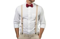 Suspenders Groomsmen, Beige Bow Tie, Groomsmen Suspenders, Grey Suspenders, Fall Wedding Outfits, Burgundy Bow Tie, Bearer Outfit, Bowtie And Suspenders, Ring Bearer Outfit