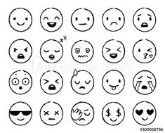 various emoticions drawn in black ink on white paper royalty illustration