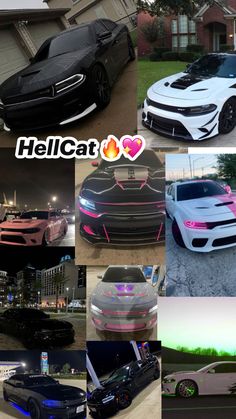 a collage of different cars with the words hellcat on them in multiple pictures