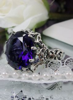 10ct Round Cut Simulated Amethyst Gem Solid Sterling Silver Gothic Renaissance Filigree Ring {(Made To Order)} #105 https://etsy.me/2vGPisb #jewelry #ring #silver #round #no #amethyst #purple #unisexadults #yes Formal Purple Crystal Birthstone Ring, Formal Purple Birthstone Crystal Ring, Formal Purple Crystal Ring With Prong Setting, Ornate Purple Ring For Anniversary, Wedding Purple Filigree Ring With Gemstone, Elegant Purple Crystal Ring For Jewelry Making, Elegant Purple Filigree Ring, Purple Gemstone Filigree Ring For Wedding, Ornate Purple Rings For Wedding